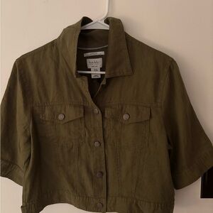 Nicole Miller Linen Khaki Utility Jacket/Top